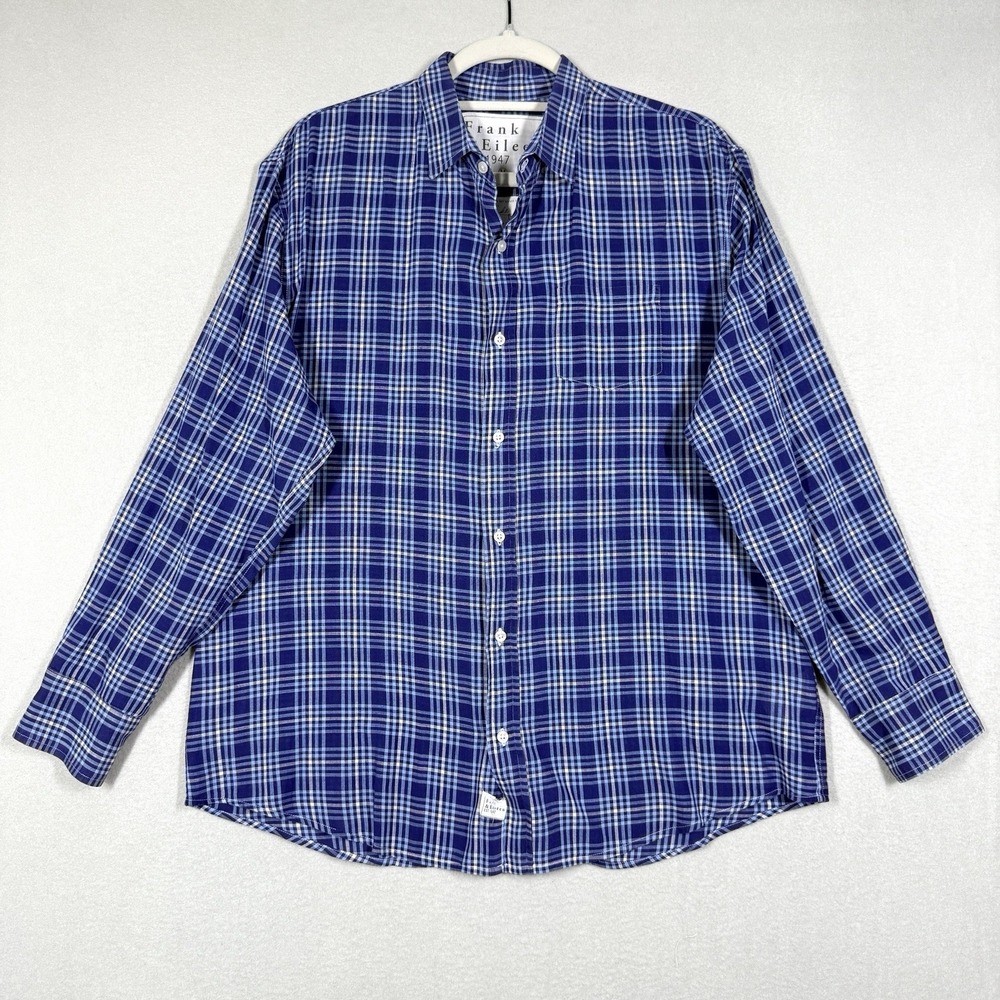 Frank and Eileen Top Womens Medium LUKE Lightweight Button Up Shirt Blue Plaid